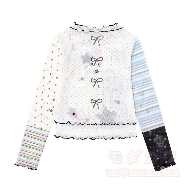 Kawaii Bunny Print Long Sleeve Top Wide Leg Overalls Two Pieces Set - image 3