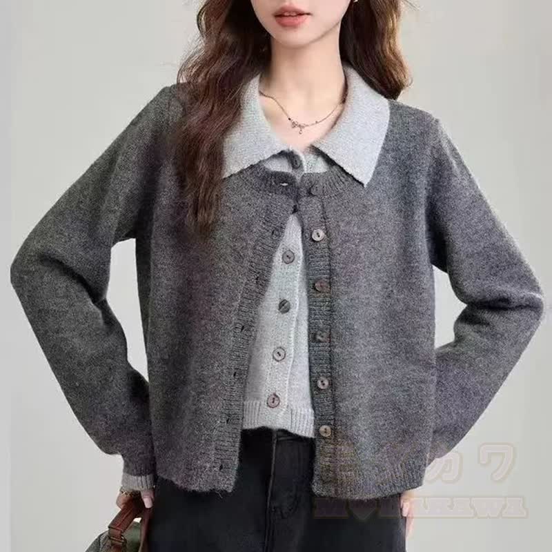 Vintage Knit Cardigan High Waist Plaid Skirt Two Pieces Set - image 2