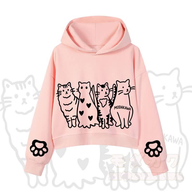 MODAKAWA X zarckets Cute Cat Cropped Cotton Hoodie - Pink - 3XL - image 1