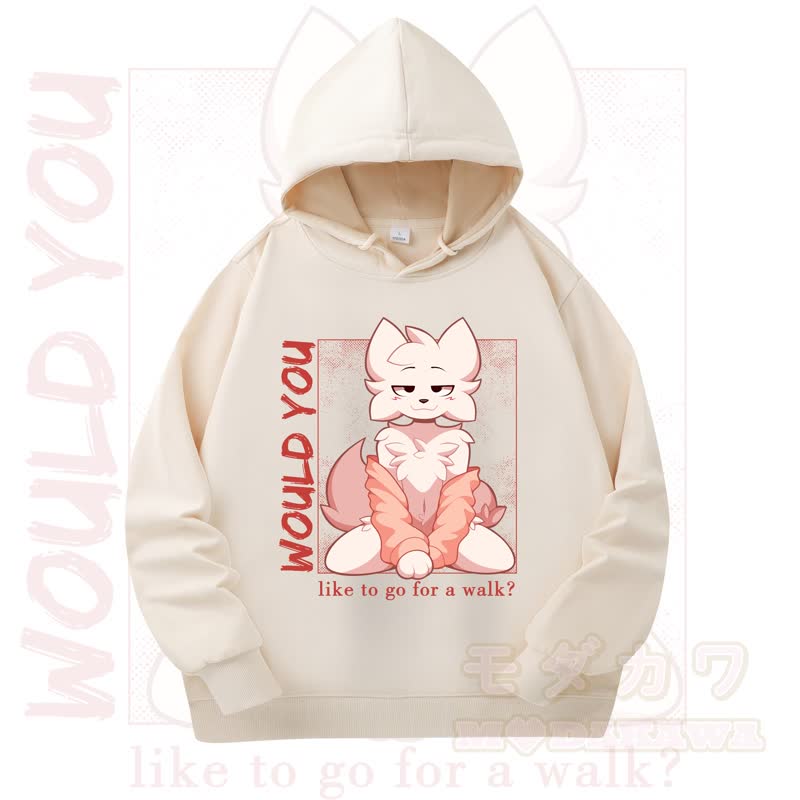 MODAKAWA X zarckets WOULD YOU Fox Print Long Sleeve Hooded Sweatshirt - Beige - 4XL - image 1