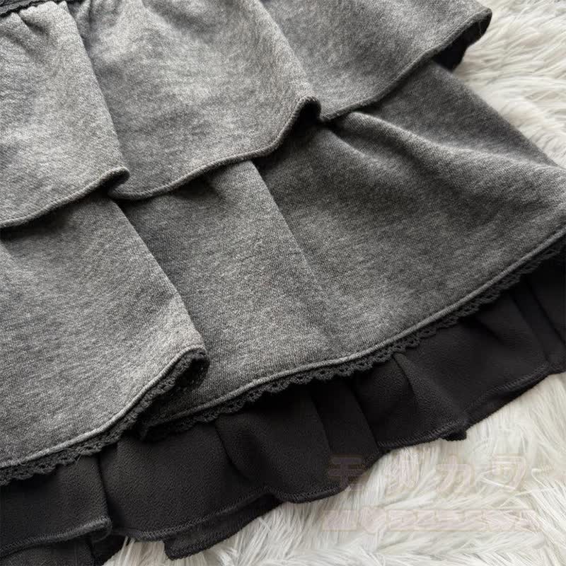 Y2k Striped Long Sleeve Shrug Top Ruffled Skirt Two Pieces Set - image 6