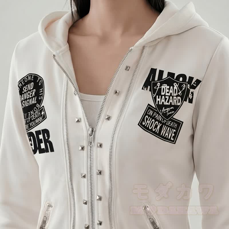 Y2K Gothic Skull Graphic Zip‑Up Hooded Slim Fit Jacket - image 2