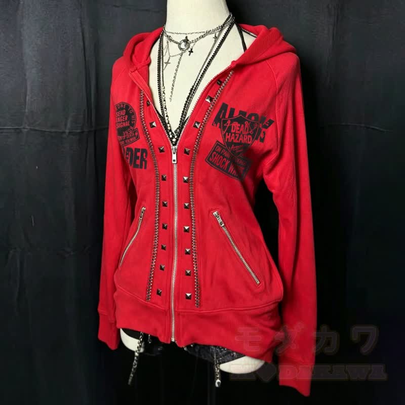 Y2K Gothic Skull Graphic Zip‑Up Hooded Slim Fit Jacket - image 3