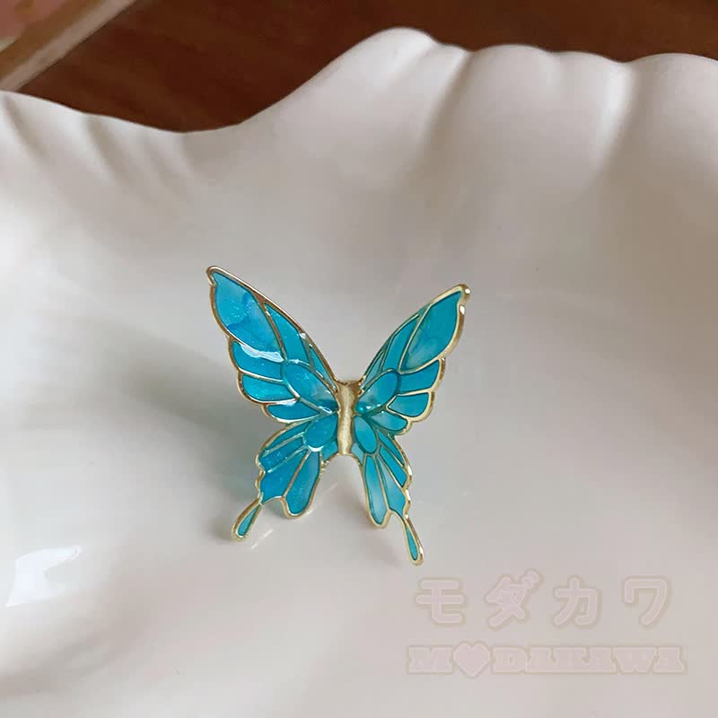 Gothic Black Butterfly Silver‑Tone Accessories - Blue Ear Clip(Single) - image 12