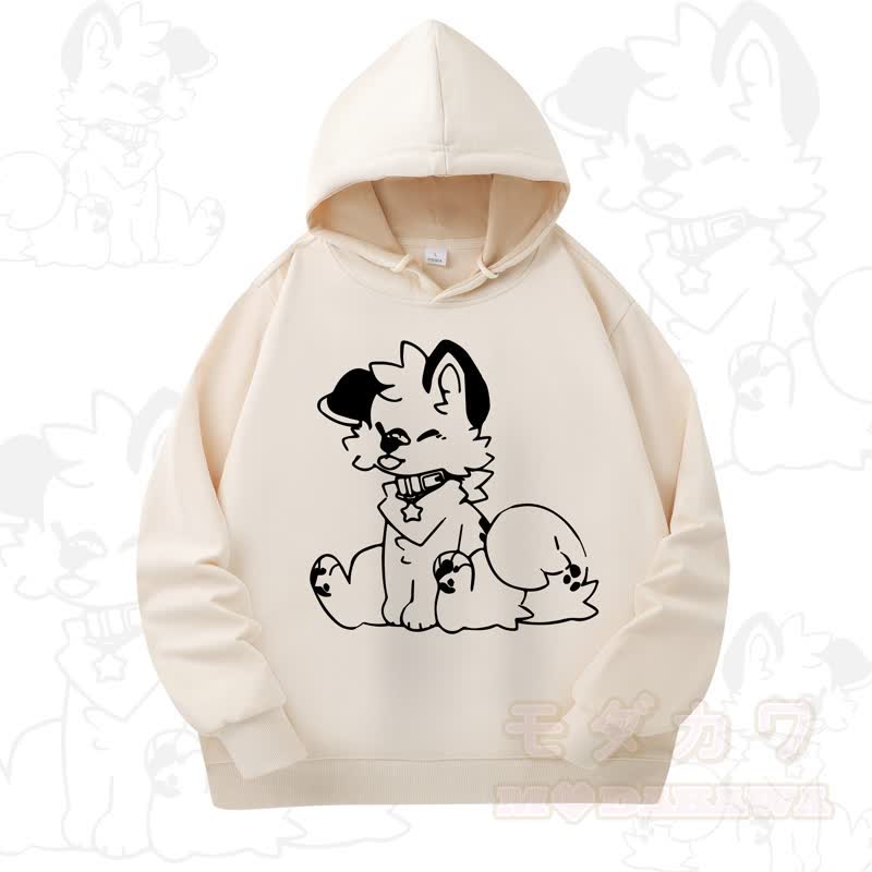 MODAKAWA X Popipeko Cute Dog Print Long Sleeve Hooded Sweatshirt - Beige - 4XL - image 1