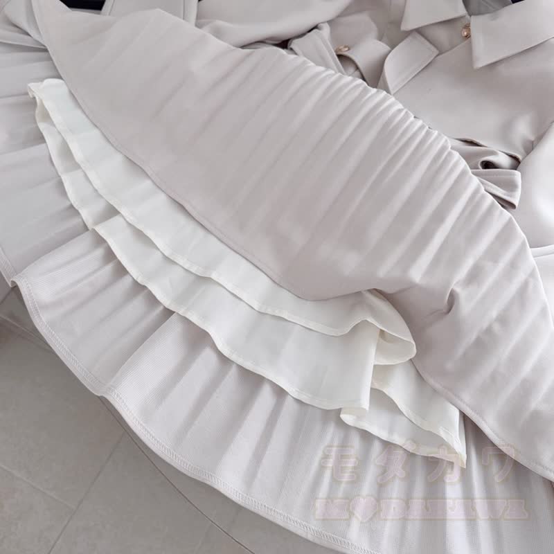 French Style Lapel Waist Tie Long Sleeve Pleated A‑Line Dress - image 3