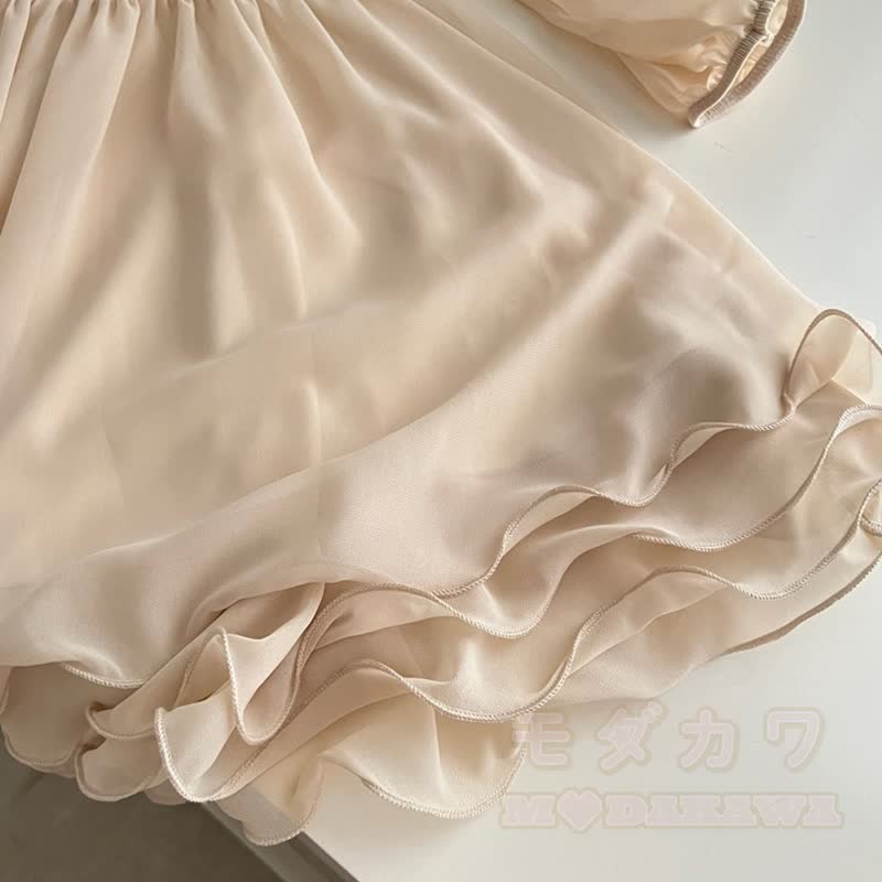 Lace Splice V‑Neck Tie Choker Long Sleeve Chiffon Dress - image 3