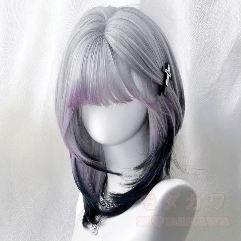 Lolita Dopamine Cosplay Gradient Color Long Wavy Wig - Grey‑Purple Gradient Layered Wig 50CM - image 6