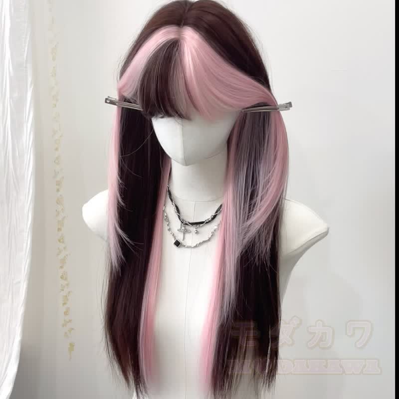 Lolita Dopamine Cosplay Gradient Color Long Wavy Wig - Lolita Highlight Long Straight Wig 70CM - image 5