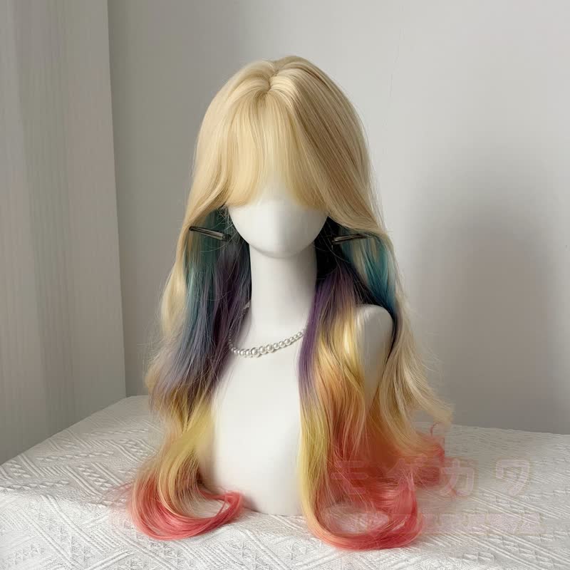 Lolita Dopamine Cosplay Gradient Color Long Wavy Wig - Multicolor Gradient Long Wavy Wig 65CM - image 2
