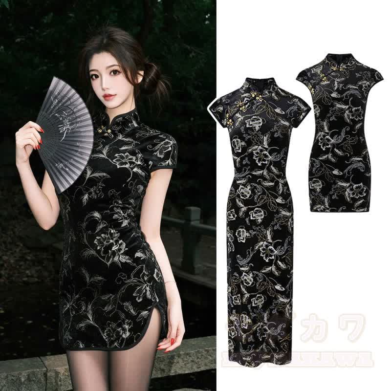 Chinese Style Floral Print Sleeveless Qipao Dress Short & Long Version - image 1