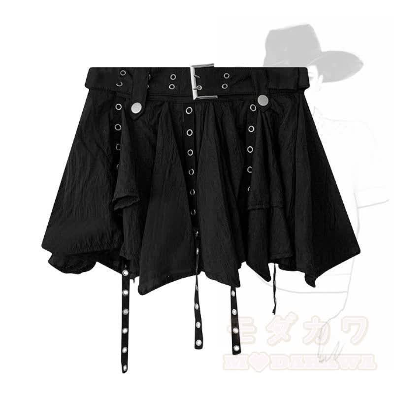 Vintage Denim Rivet Cami Top Irregular Ruffled Skirt Two Pieces Set - Black Skirt - XL - image 12