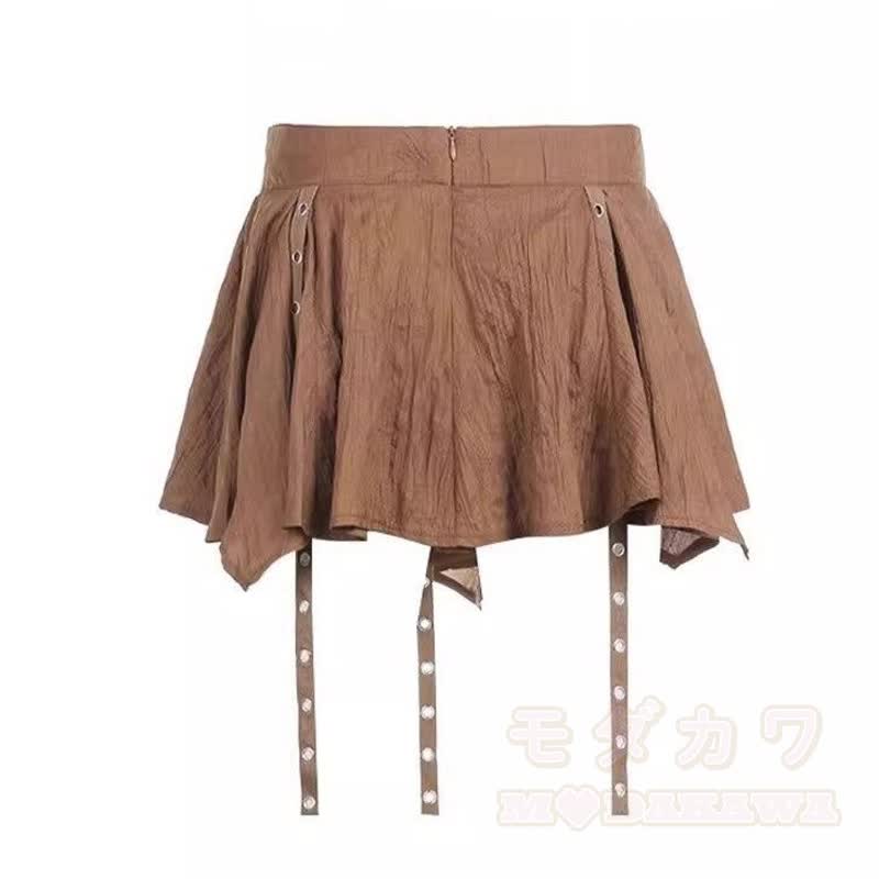 Vintage Denim Rivet Cami Top Irregular Ruffled Skirt Two Pieces Set - image 11