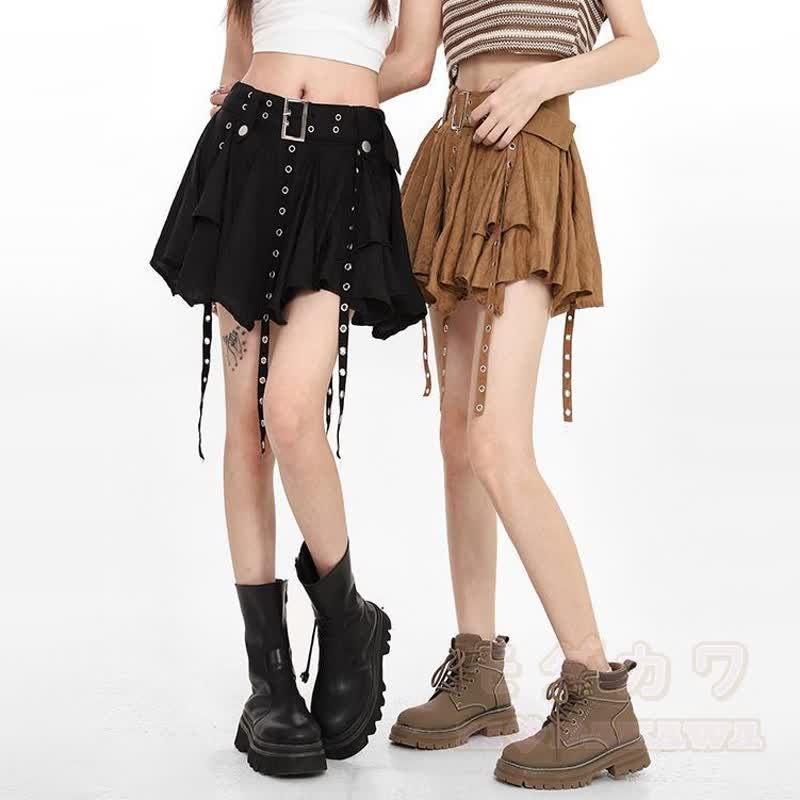 Vintage Denim Rivet Cami Top Irregular Ruffled Skirt Two Pieces Set - image 4