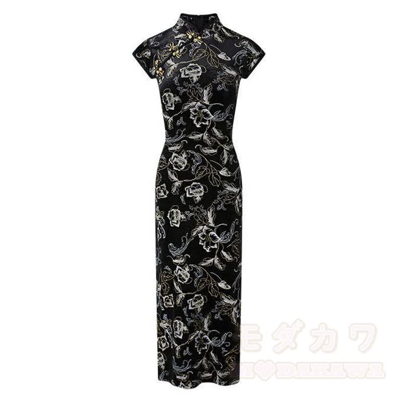 Chinese Style Floral Print Sleeveless Qipao Dress Short & Long Version - Long Version Dress - 2XL - image 10