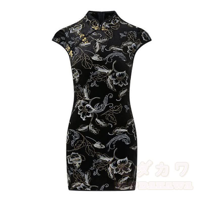 Chinese Style Floral Print Sleeveless Qipao Dress Short & Long Version - Short Version Dress - 2XL - image 9