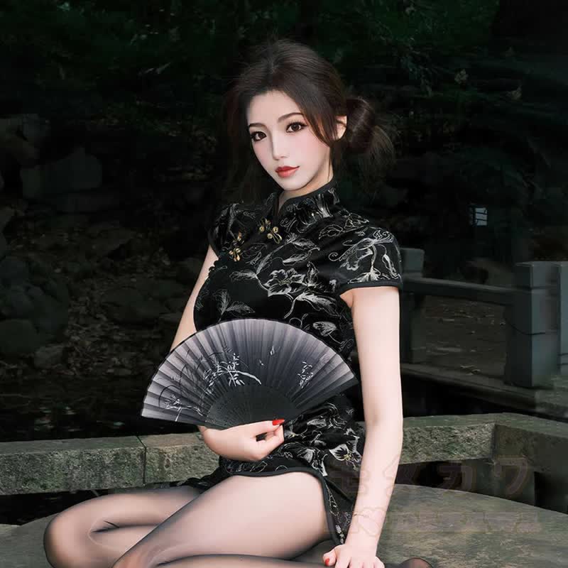 Chinese Style Floral Print Sleeveless Qipao Dress Short & Long Version - image 4
