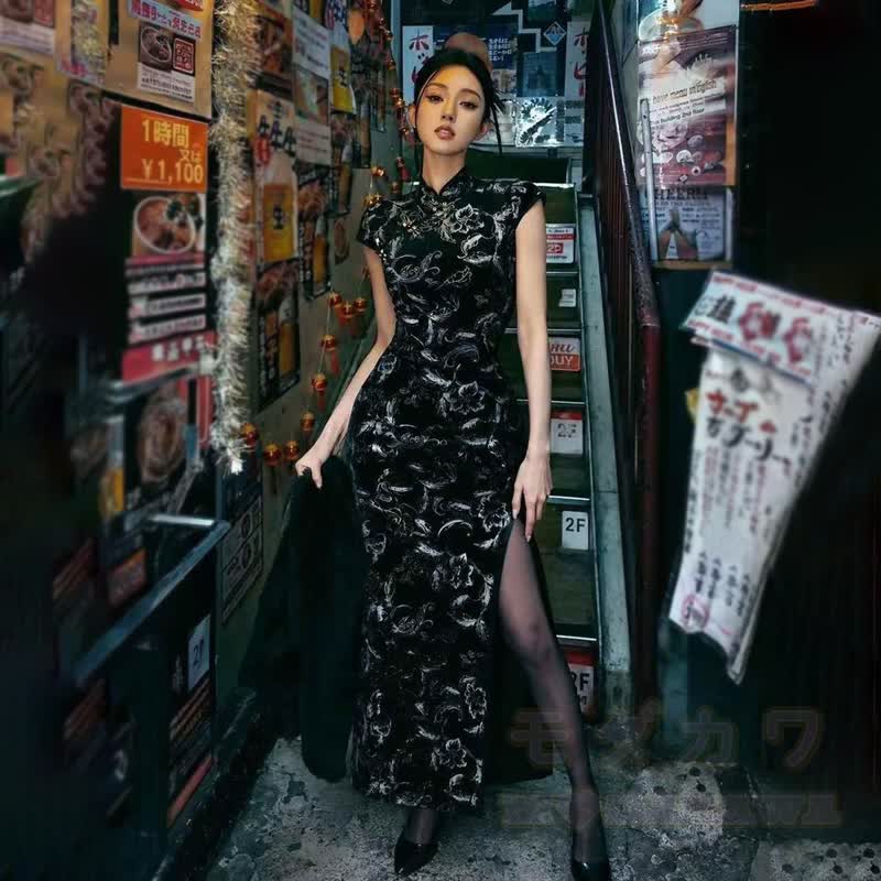 Chinese Style Floral Print Sleeveless Qipao Dress Short & Long Version - image 7