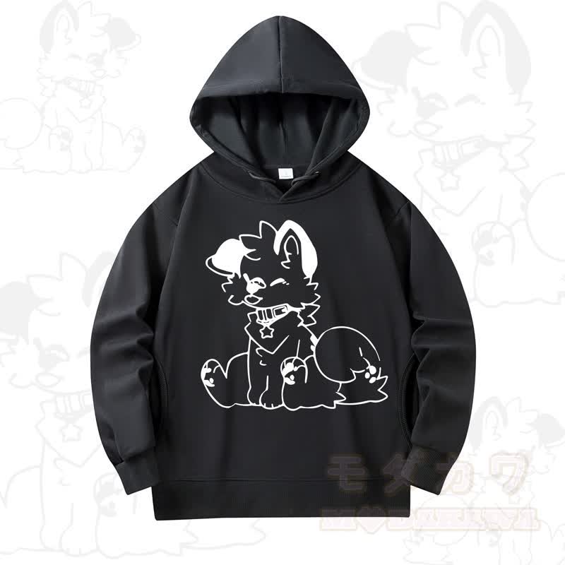 MODAKAWA X Popipeko Cute Dog Print Long Sleeve Hooded Sweatshirt - Black - 4XL - image 2