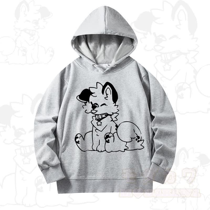 MODAKAWA X Popipeko Cute Dog Print Long Sleeve Hooded Sweatshirt - Grey - 4XL - image 4