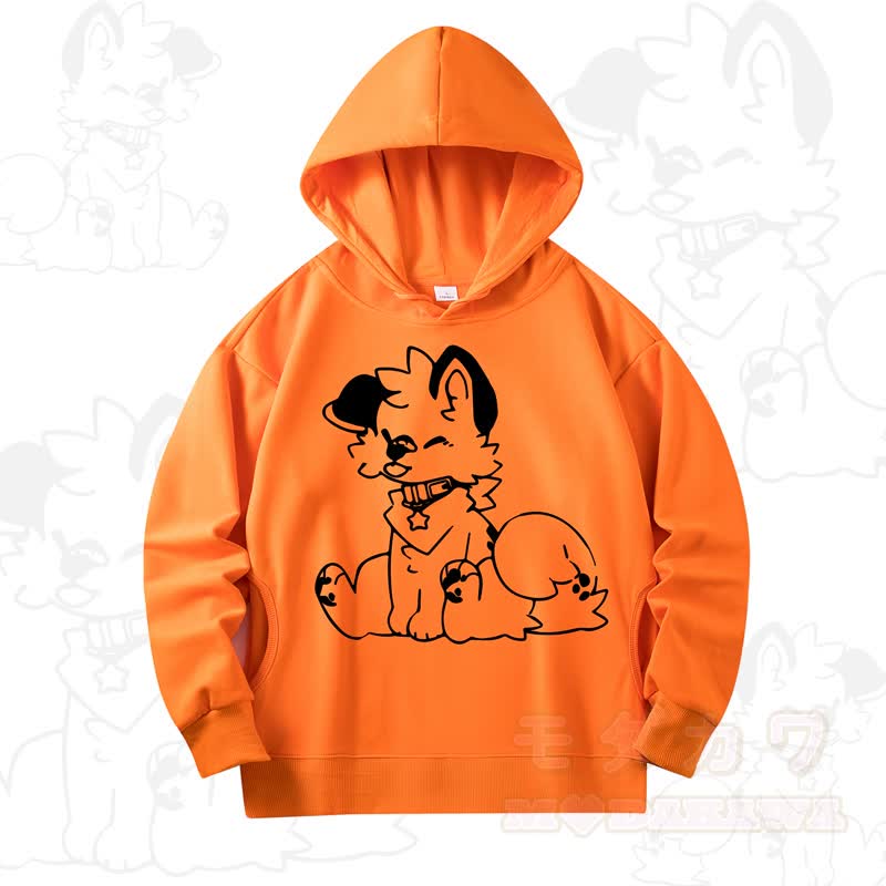 MODAKAWA X Popipeko Cute Dog Print Long Sleeve Hooded Sweatshirt - Orange - 4XL - image 8