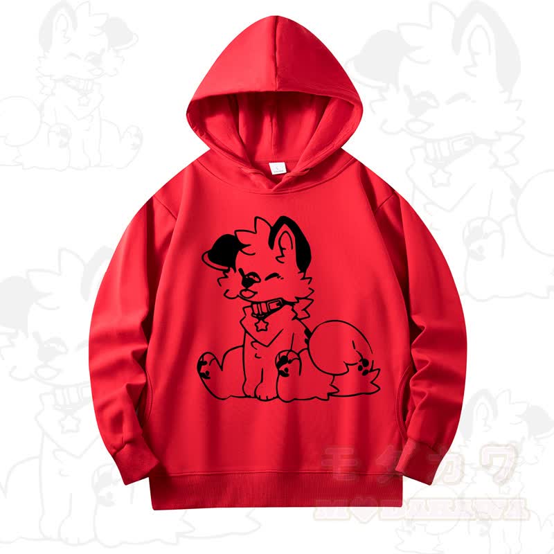 MODAKAWA X Popipeko Cute Dog Print Long Sleeve Hooded Sweatshirt - Red - 4XL - image 12