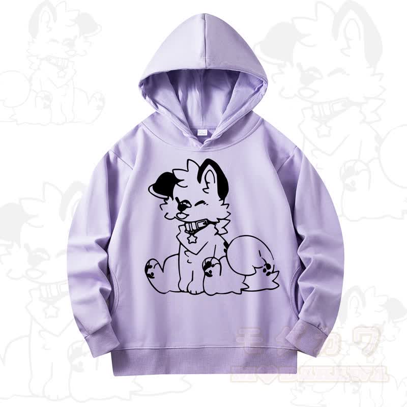 MODAKAWA X Popipeko Cute Dog Print Long Sleeve Hooded Sweatshirt - Purple - 4XL - image 13