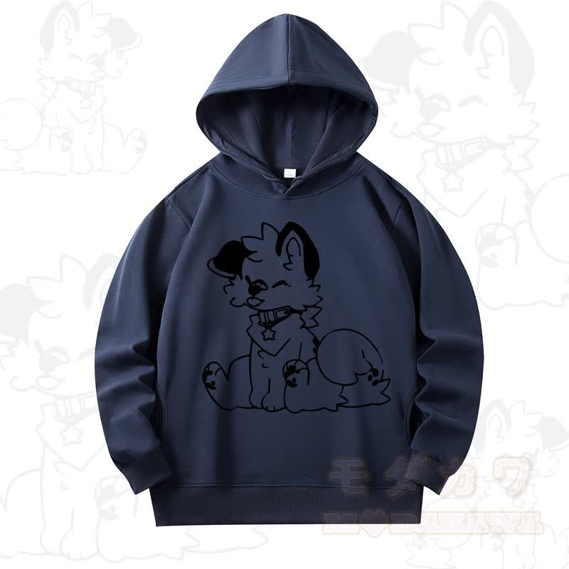 MODAKAWA X Popipeko Cute Dog Print Long Sleeve Hooded Sweatshirt - Navy Blue - 4XL - image 16