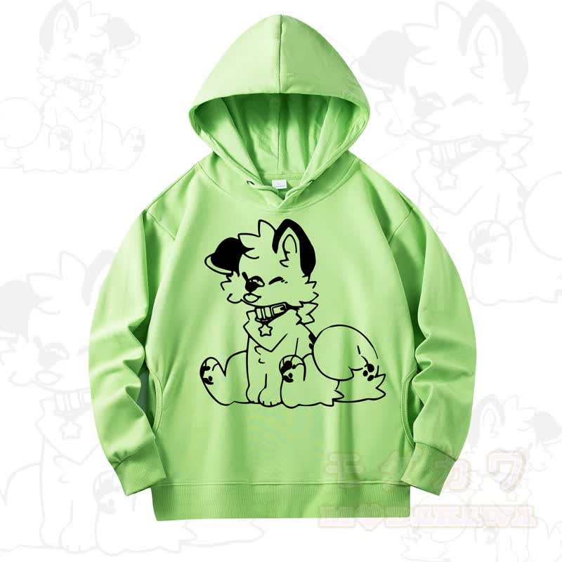 MODAKAWA X Popipeko Cute Dog Print Long Sleeve Hooded Sweatshirt - Light Green - 4XL - image 14