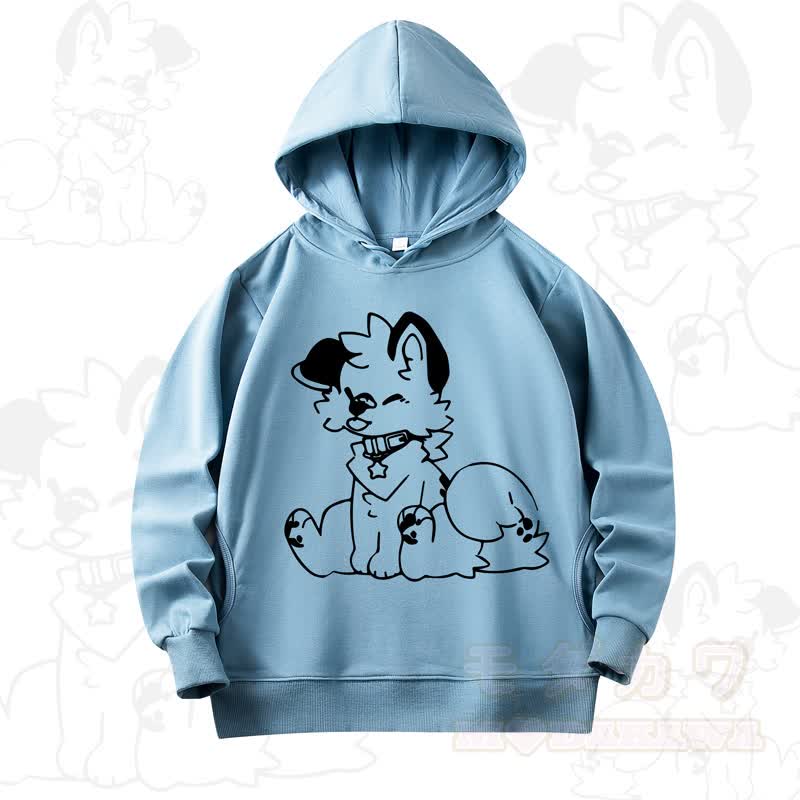 MODAKAWA X Popipeko Cute Dog Print Long Sleeve Hooded Sweatshirt - Light Blue - 4XL - image 6