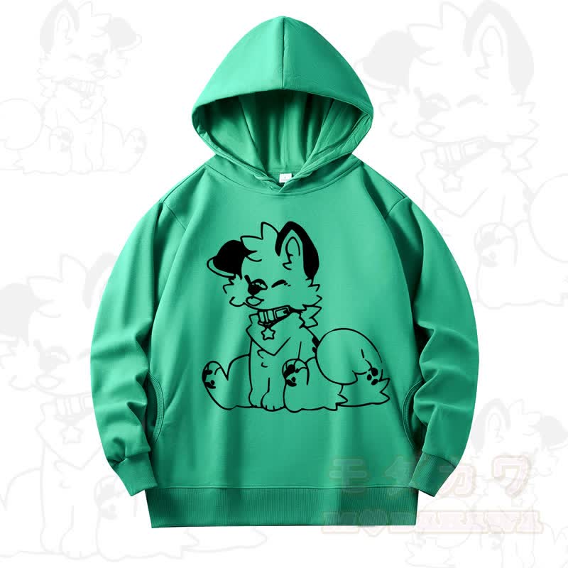 MODAKAWA X Popipeko Cute Dog Print Long Sleeve Hooded Sweatshirt - Green - 4XL - image 15