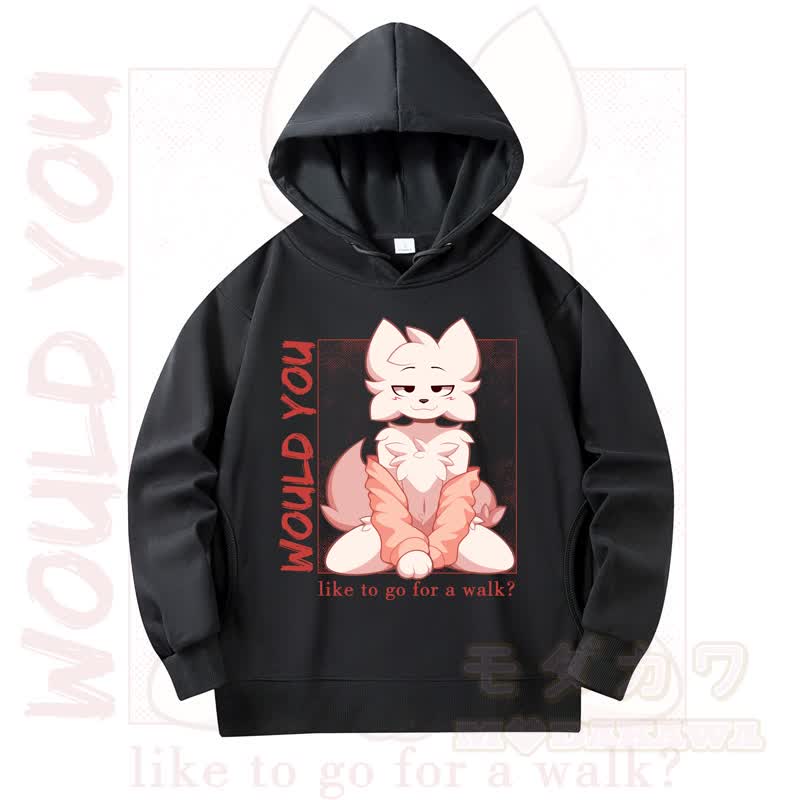 MODAKAWA X zarckets WOULD YOU Fox Print Long Sleeve Hooded Sweatshirt - Black - 4XL - image 2