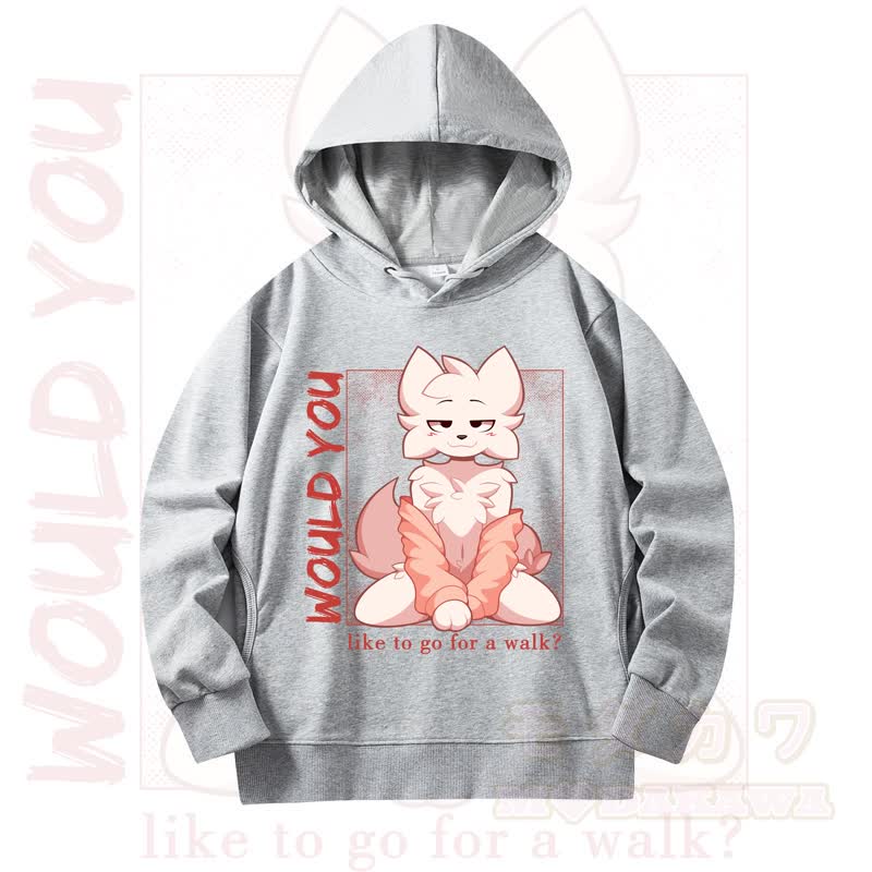 MODAKAWA X zarckets WOULD YOU Fox Print Long Sleeve Hooded Sweatshirt - Grey - 4XL - image 4