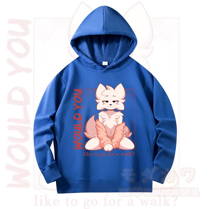 MODAKAWA X zarckets WOULD YOU Fox Print Long Sleeve Hooded Sweatshirt - Dark Blue - 4XL - image 5