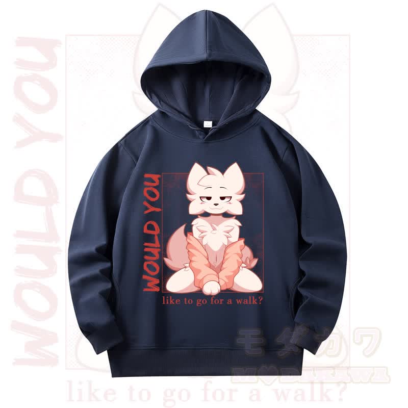 MODAKAWA X zarckets WOULD YOU Fox Print Long Sleeve Hooded Sweatshirt - Navy Blue - 4XL - image 12