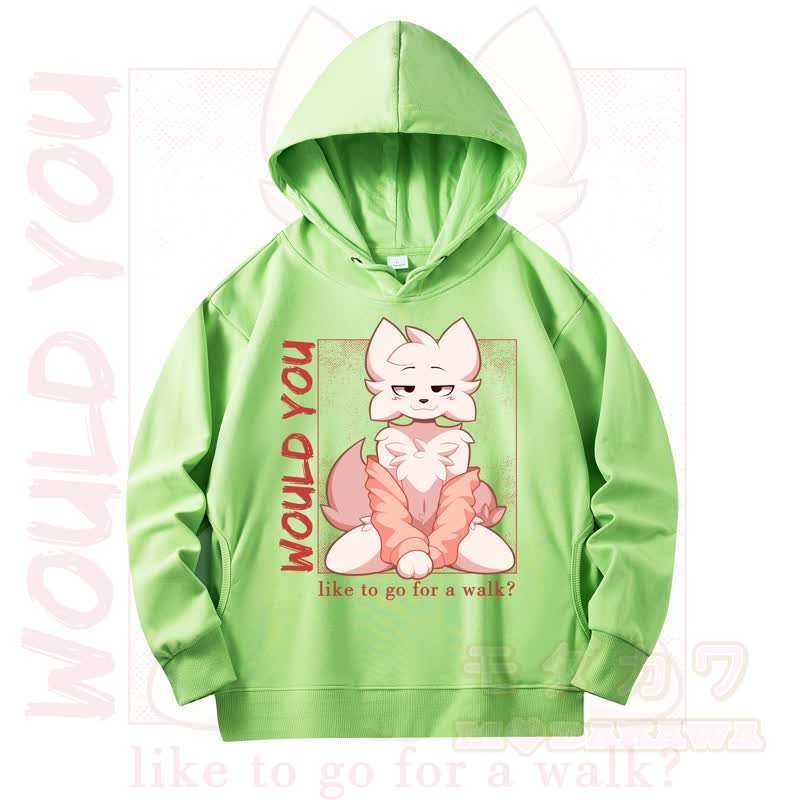MODAKAWA X zarckets WOULD YOU Fox Print Long Sleeve Hooded Sweatshirt - Light Green - 4XL - image 10