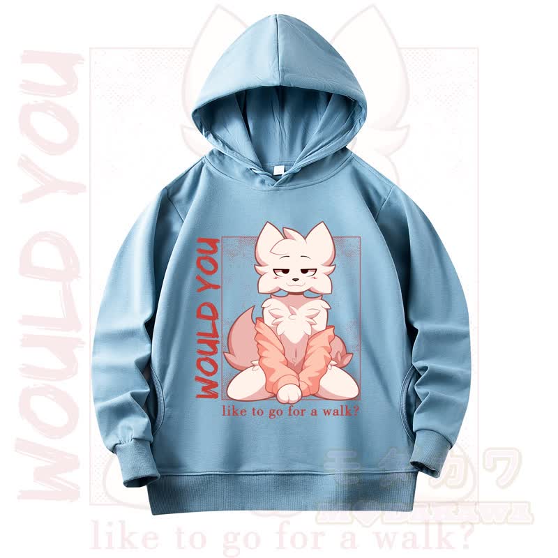 MODAKAWA X zarckets WOULD YOU Fox Print Long Sleeve Hooded Sweatshirt - Light Blue - 4XL - image 6