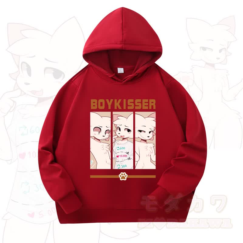 MODAKAWA X zarckets Fox Print Long Sleeve Hooded Sweatshirt - Wine - 4XL - image 4