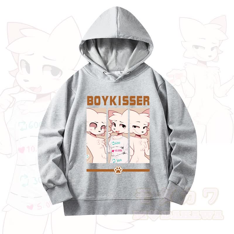 MODAKAWA X zarckets Fox Print Long Sleeve Hooded Sweatshirt - Grey - 4XL - image 3