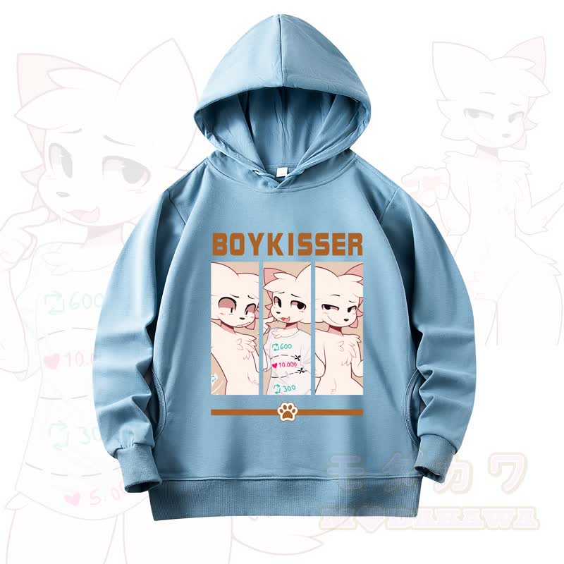 MODAKAWA X zarckets Fox Print Long Sleeve Hooded Sweatshirt - Light Blue - 4XL - image 5