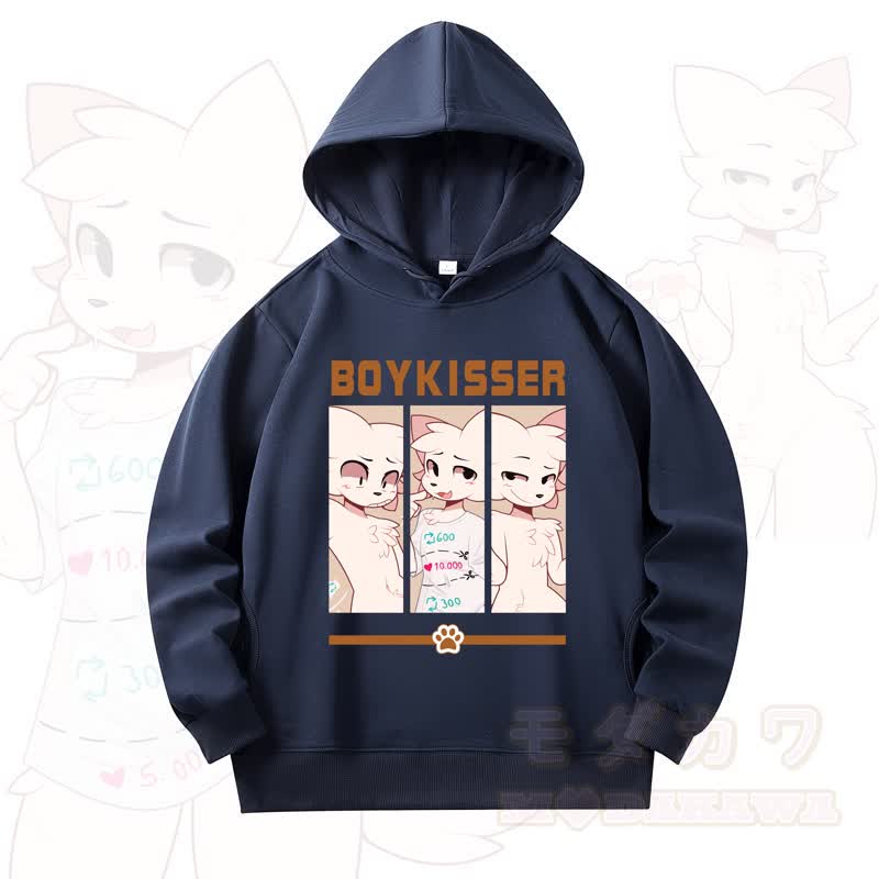 MODAKAWA X zarckets Fox Print Long Sleeve Hooded Sweatshirt - Navy Blue - 4XL - image 13