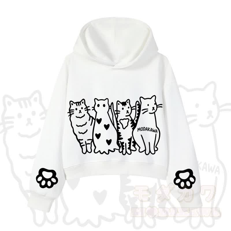 MODAKAWA X zarckets Cute Cat Cropped Cotton Hoodie - White - 3XL - image 4
