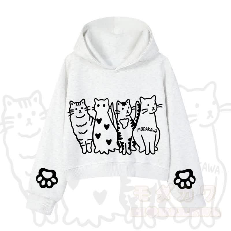 MODAKAWA X zarckets Cute Cat Cropped Cotton Hoodie - Light Gray - 3XL - image 8