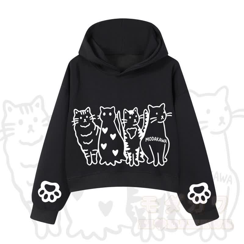 MODAKAWA X zarckets Cute Cat Cropped Cotton Hoodie - Black - 3XL - image 3