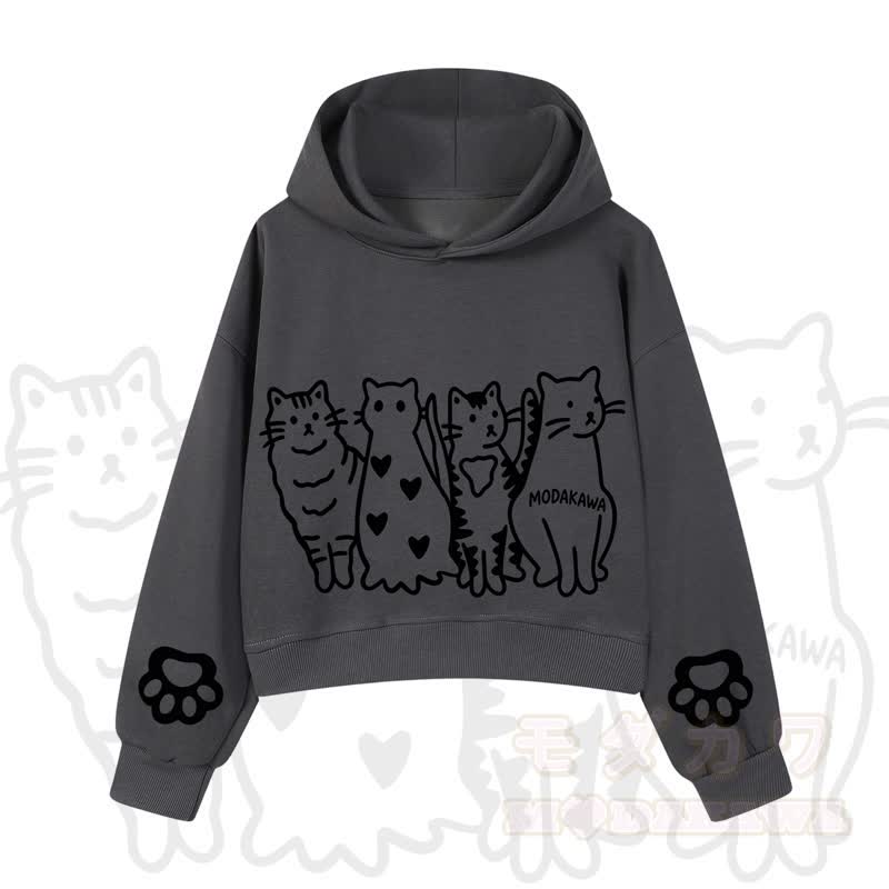 MODAKAWA X zarckets Cute Cat Cropped Cotton Hoodie - Dark Grey - 3XL - image 7