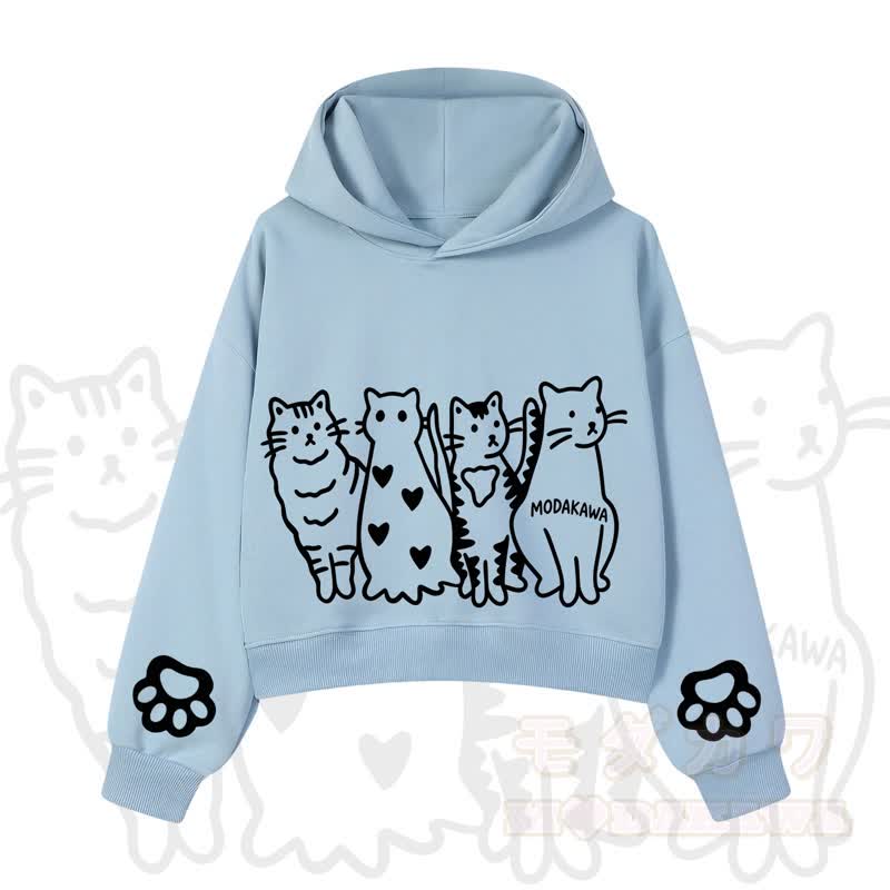 MODAKAWA X zarckets Cute Cat Cropped Cotton Hoodie - Blue - 3XL - image 5