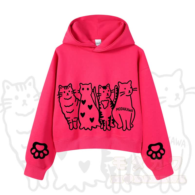 MODAKAWA X zarckets Cute Cat Cropped Cotton Hoodie - Rose - 3XL - image 6