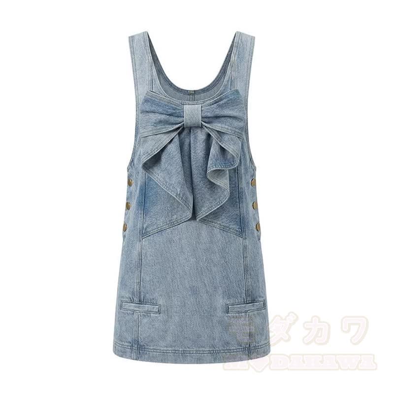 Sweet Blue 3D Bow Sleeveless Denim Dress - Blue - XL - image 5