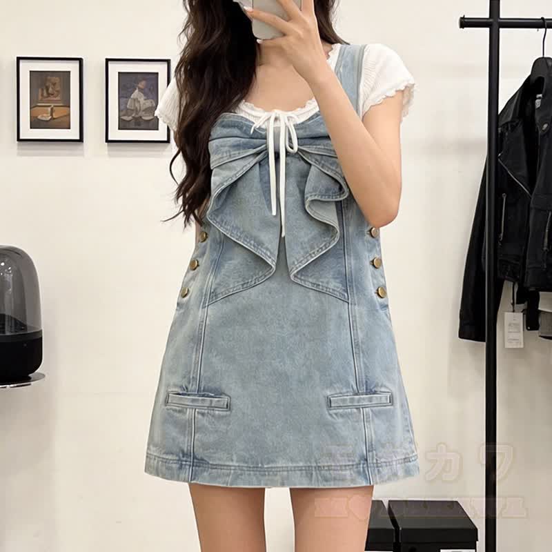 Sweet Blue 3D Bow Sleeveless Denim Dress - image 3