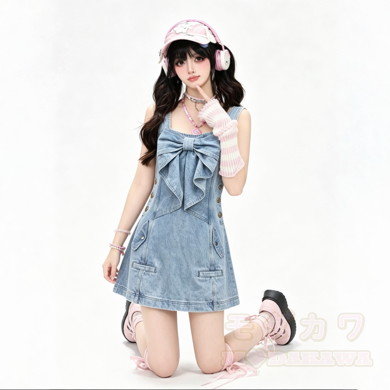 Sweet Blue 3D Bow Sleeveless Denim Dress - image 2